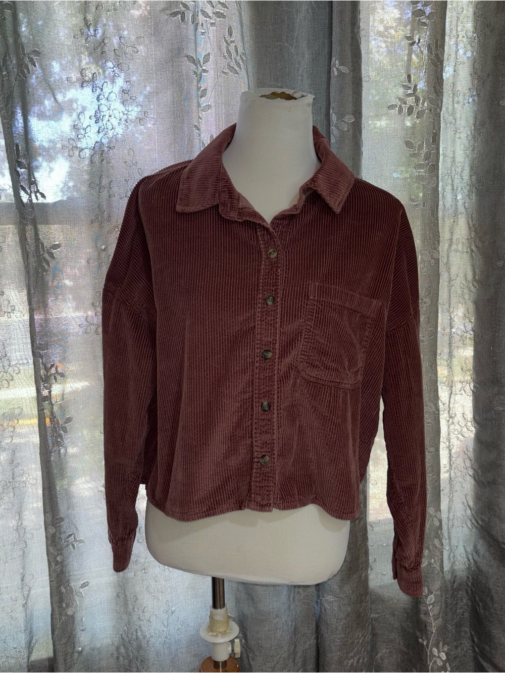 American Eagle Outfitters Corduroy Button-Front Jacket - Mauve